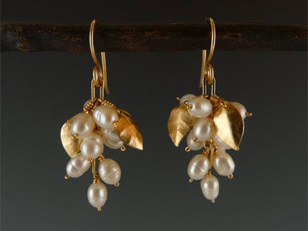 Gold-fill and Pearl Grape Cluster Earrings. 1.5" Long.